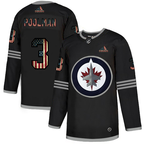Cheap Winnipeg Jets 3 Tucker Poolman Adidas Men Black USA Flag Limited NHL Jersey
